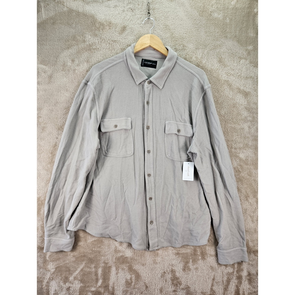 NWT Lucky Brand Knit Button-down Shirt Beige Long-sleeve Flap Pockets Size XXL